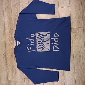 FIDO DIDO Cartoon Art Theme Sz L Blue Cotton Blend Mens Long‎ Sleeve Shirt 80s